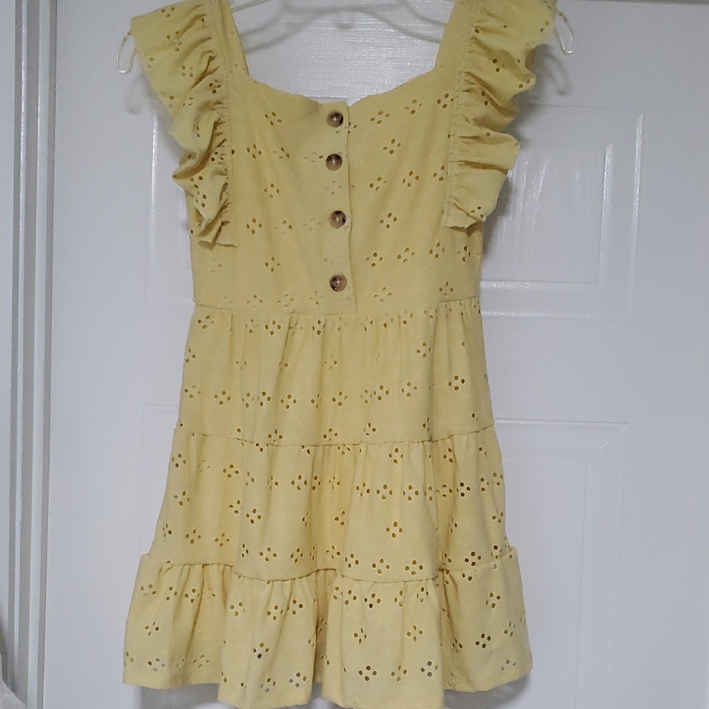 btween Yellow Eyelet Ruffle Dress